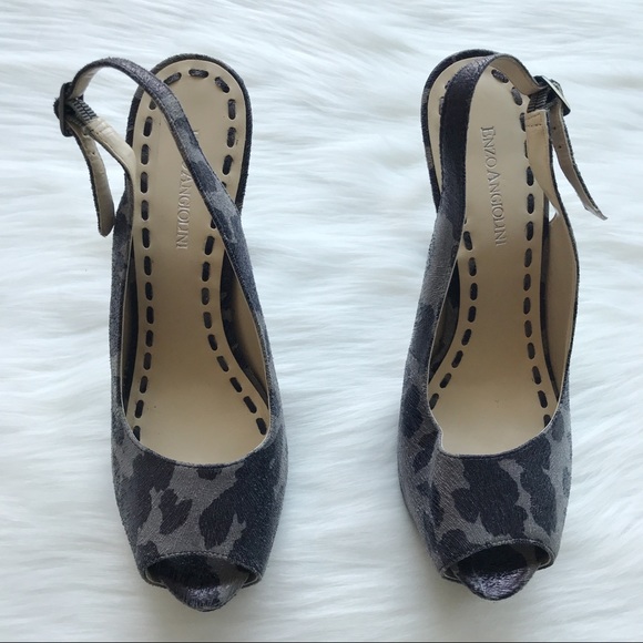 Enzo Angiolini Open Toe Gray Sling Back Heels - Picture 2 of 8